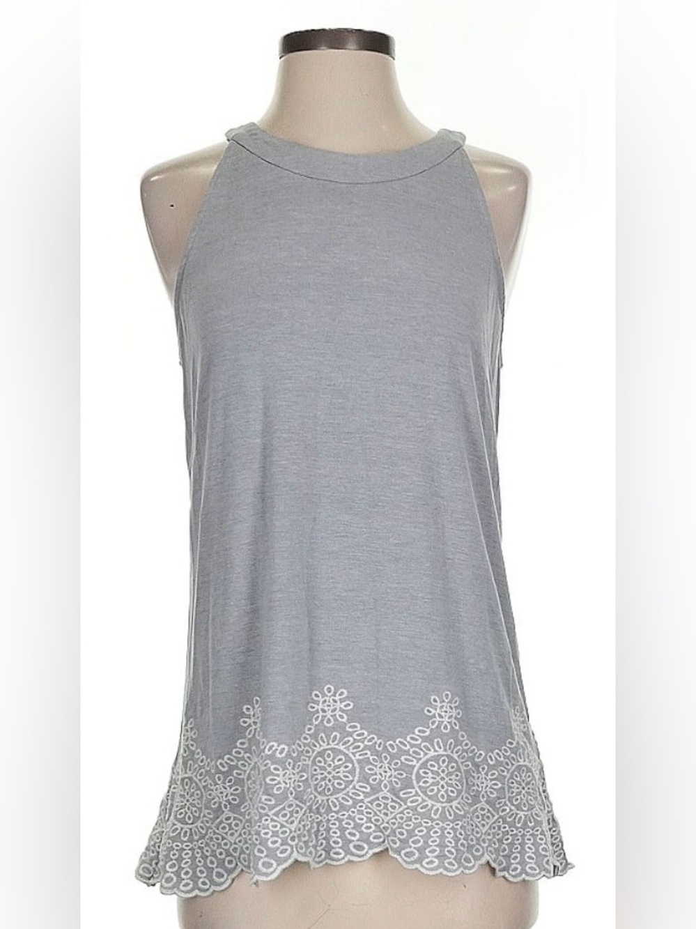 Adrianna Papell Light Gray Embroidered Hem Tank
